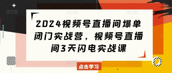 2024视频号直播间爆单闭门实战营，视频号直播间3天闪电实战课-随风资源网