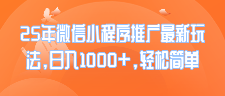 25年微信小程序推广最新玩法，日入1000+，轻松简单-随风资源网