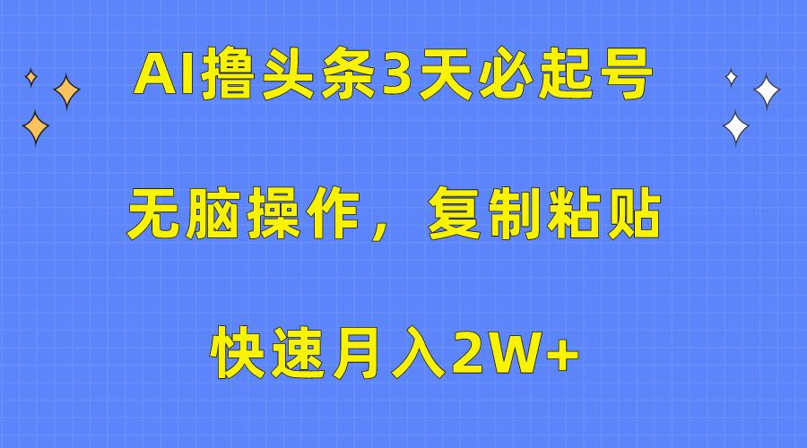 (10043期)AI撸头条3天必起号，无脑操作3分钟1条，复制粘贴快速月入2W+-随风资源网