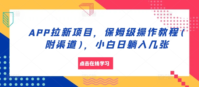 APP拉新项目，保姆级操作教程(附渠道)，小白日躺入几张【揭秘】-随风资源网