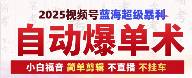 2025视频号蓝海超级暴利自动爆单术1.0 ，小白褔音 简单剪辑 不直播 不挂车-随风资源网