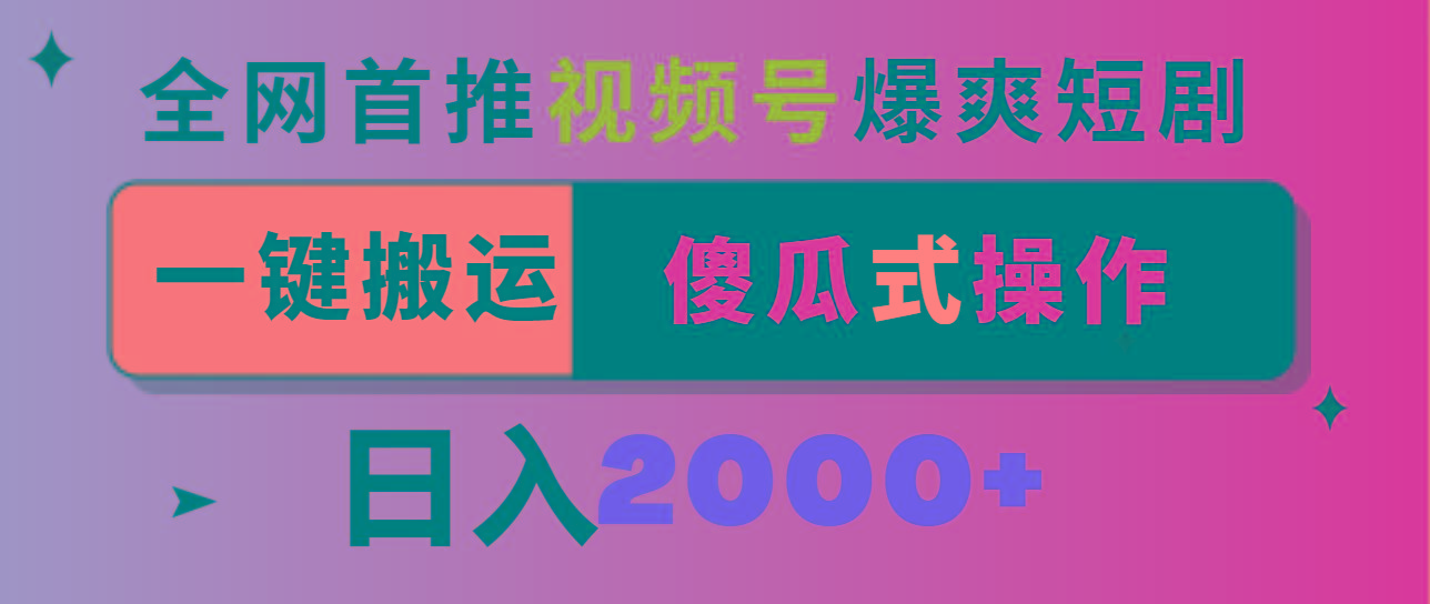 视频号爆爽短剧推广，一键搬运，傻瓜式操作，日入2000+-随风资源网