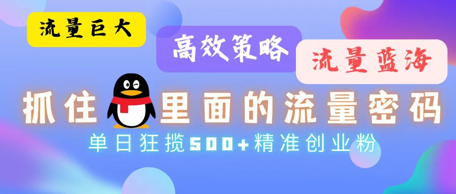 流量蓝海，抓住QQ里面的流量密码！高效策略，单日狂揽500+精准创业粉-随风资源网