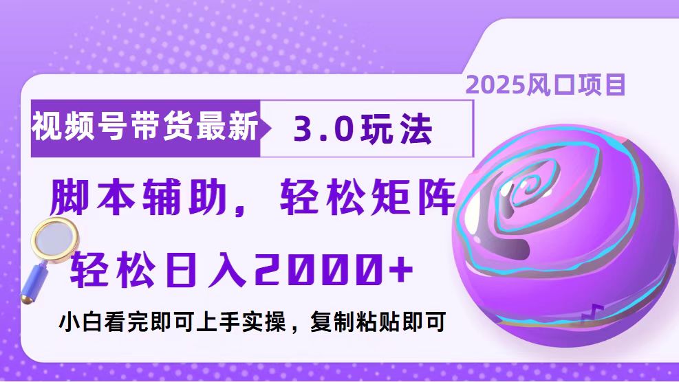 视频号带货最新3.0玩法，作品制作简单，当天起号，复制粘贴，脚本辅助…-随风资源网