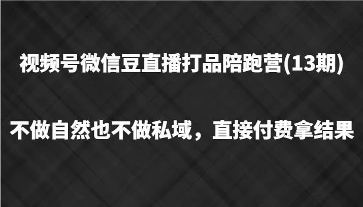 视频号微信豆直播打品陪跑(13期)，不做不自然流不做私域，直接付费拿结果-随风资源网